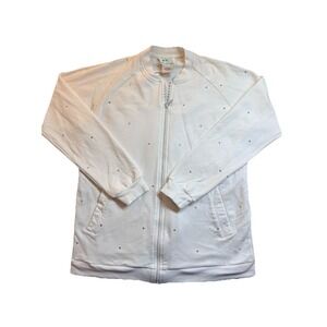 Quaker Factory Women S White Bling Rhinestone Bling Jacket Full Zip Atheleisure